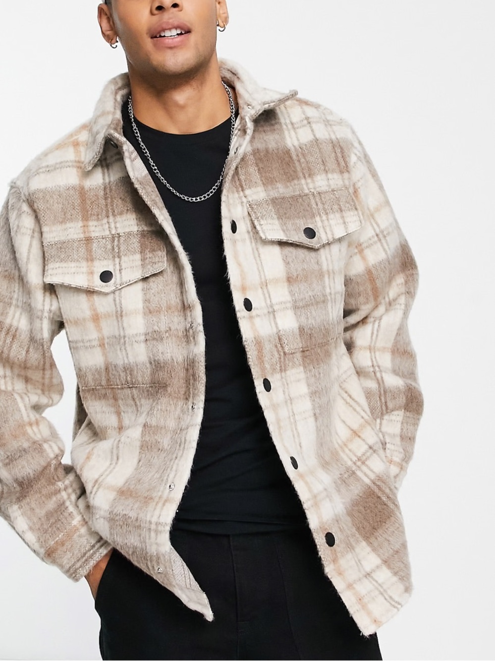 River Island Oversized Checkered Plaid Shirt Jacket Shacket Men’s Small